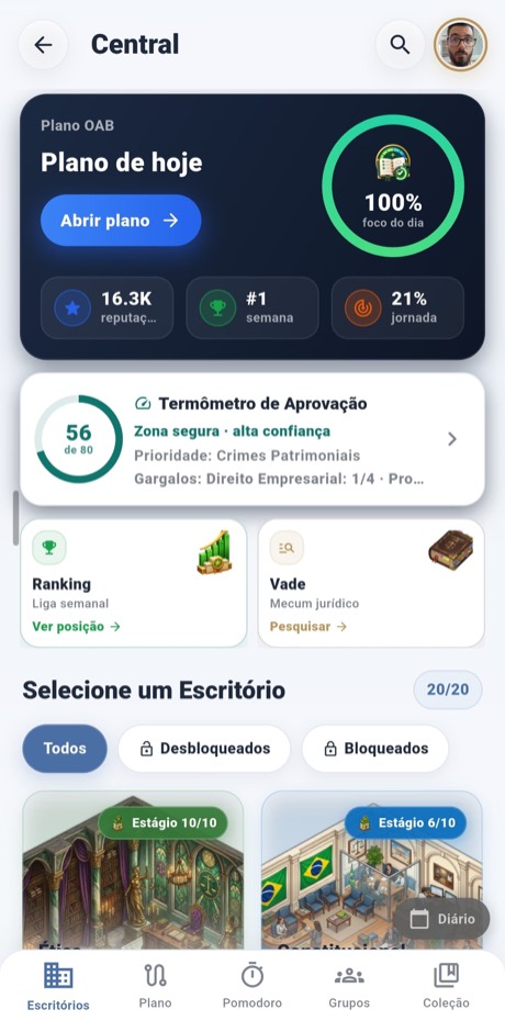 Central do SuperOAB com Plano de hoje e Termômetro