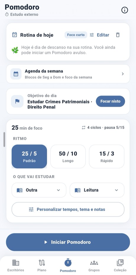 Pomodoro com rotina e agenda da semana
