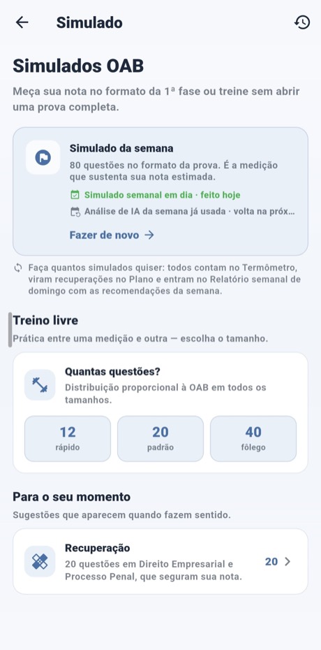 Simulados OAB: Simulado da semana e treino livre