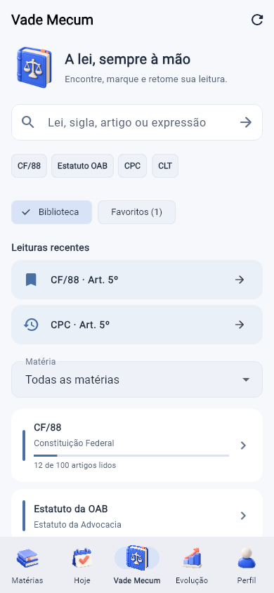 Vade Mecum com busca, favoritos e leituras recentes